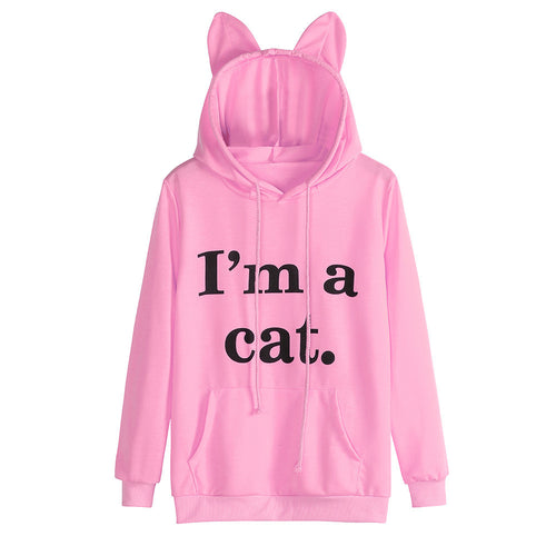 Womens Cat Long Sleeve Hoodie Sweatshirt Hooded Pullover Tops Blouse