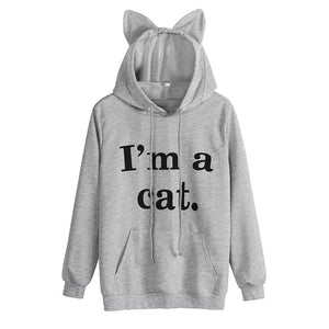 Womens Cat Long Sleeve Hoodie Sweatshirt Hooded Pullover Tops Blouse