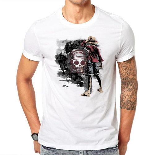 100% Cotton One Piece T Shirt Men T-shirt Funny Luffy T Shirts White O-neck Skull Printed Tshirt Clothing Mens Anime Tee Shirt GH62